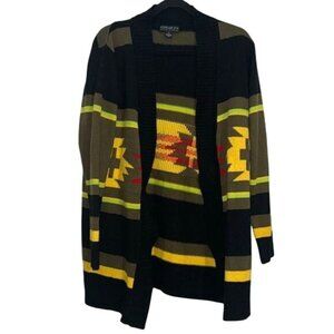 Forever 21 Plus Size XL Knit Cardigan Sweater Black/Yellow Aztec Pattern Acrylic